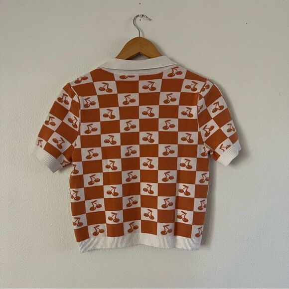 ⏱️Forever 21 Cherry Checkered Sweater Knit Top - Picture 4 of 5